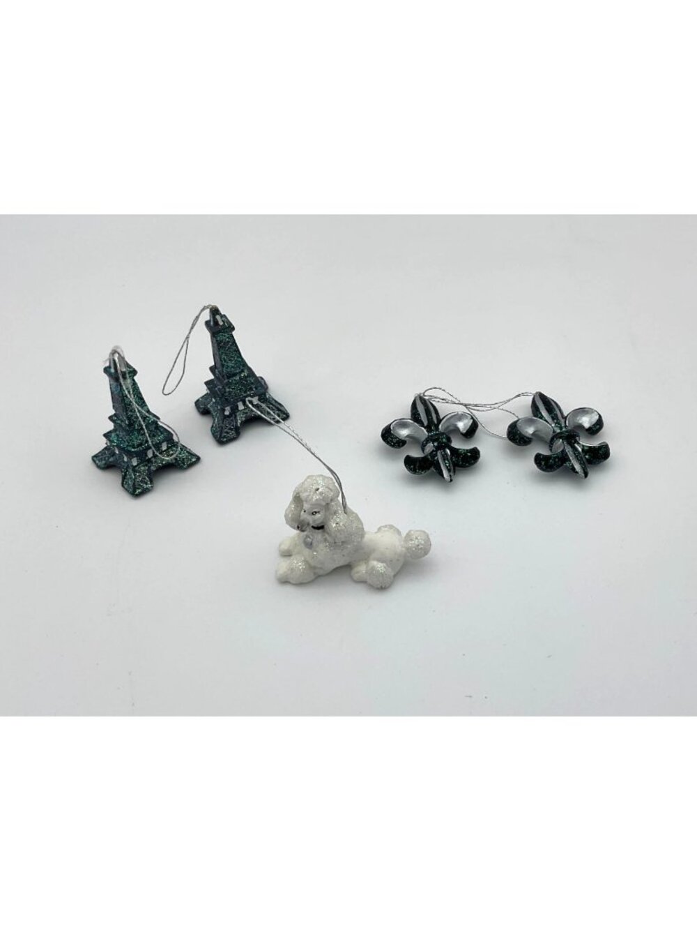 French Theme Glitter VTG Miniature Holiday Ornaments or Craft Accents Set of 5